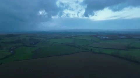 Twilight over Fields and Farms, Paignton, Torquay, Devon, England Stock Footage 221039676