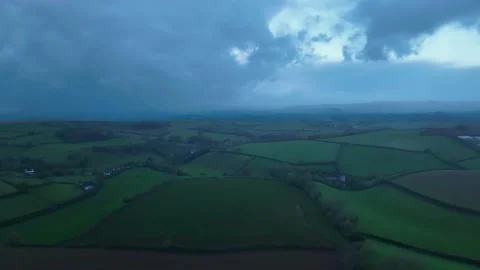Twilight over Fields and Farms, Paignton, Torquay, Devon, England Stock-Footage 221040017