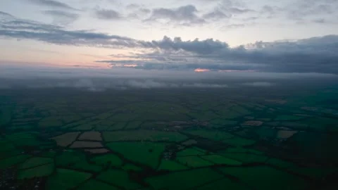 Twilight over Fields and Farms from a drone, River Towy, Carmarthen, Wales 動画素材 250799596
