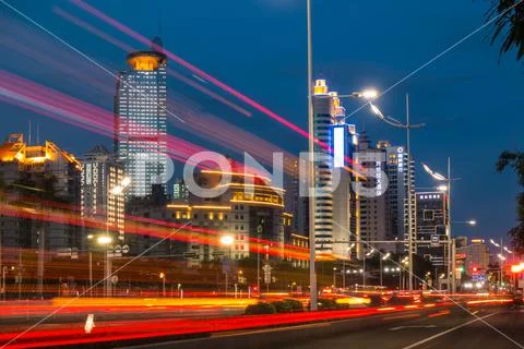 Twilight over Nanning, China Central Business District Stock Photos