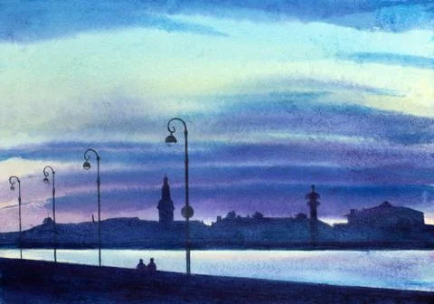 Twilight over the river Stock Illustration