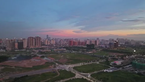 Twilight Panorama of Urban Development West of West Lake in Hanoi, Vietnam Stock Footage 342275763