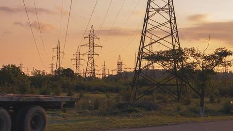 Twilight Powerlines Stock Photos