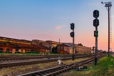 Twilight at the Railway Yard Stock Photos