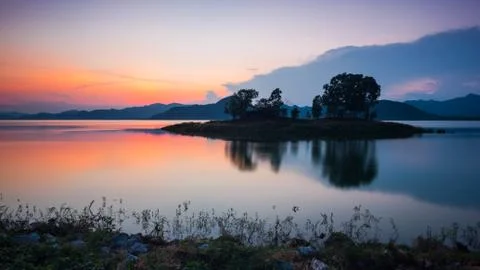 Twilight at reservoir Stock Photos