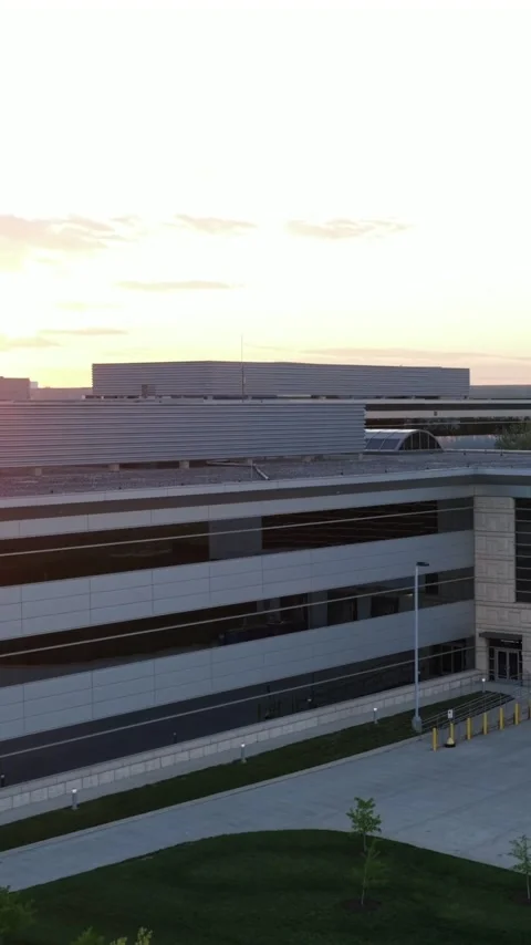 Twilight settles over a data center campus in Ashburn, Virginia, the view Stock Footage 345728210