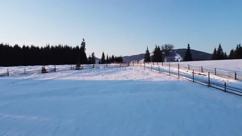 Twilight Silhouettes Drone Fly Over Snow 스톡 동영상 224773644
