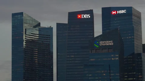 Twilight Skyscraper Tops Stock Footage 312249216