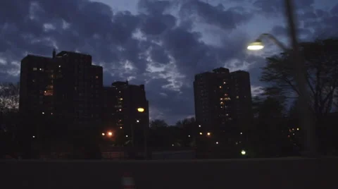 Twilight slow motion drive through Queens, NY Stock Footage 63472832