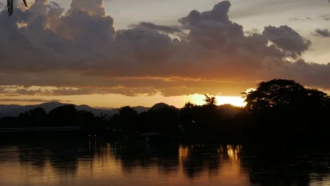 Twilight Sunset sky and cloud background over the river Stock Footage 80085990