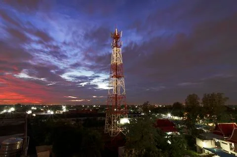 Twilight telecommunication tower Foto stock