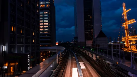 Twilight Timelapse high speed motion blur from Yurikamome Monorail Stock-Footage 196383820