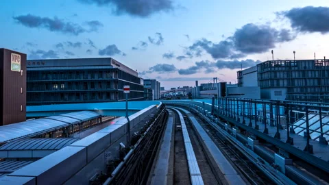 Twilight Timelapse high speed motion blur from Yurikamome Monorail Video stock 196383929