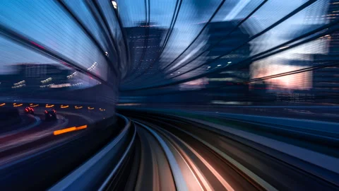 Twilight Timelapse high speed motion blur from Yurikamome Monorail Stock-Footage 196383996