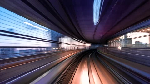 Twilight Timelapse high speed motion blur from Yurikamome Monorail Stock-Footage 196384064