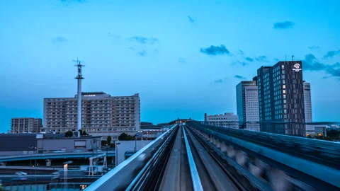Twilight Timelapse high speed motion blur from Yurikamome Monorail Stock-Footage 196384075