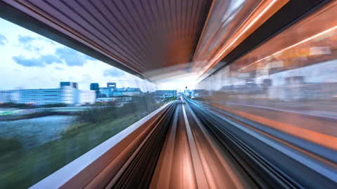 Twilight Timelapse high speed motion blur from Yurikamome Monorail Stock-Footage 196384136