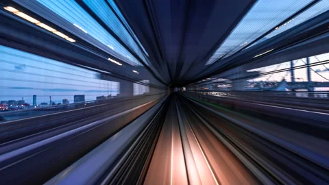 Twilight Timelapse high speed motion blur from Yurikamome Monorail Stock-Footage 196384226
