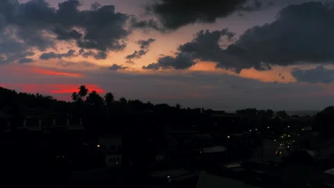 Twilight timelapse, sunset overlooking the sea Karon area, dark clouds, red sky Stock Footage 246060505