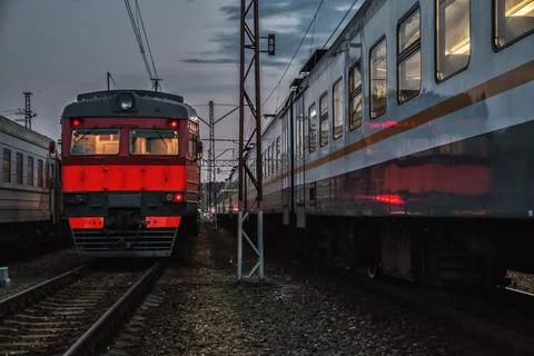 Twilight Train Encounter Stock Photos