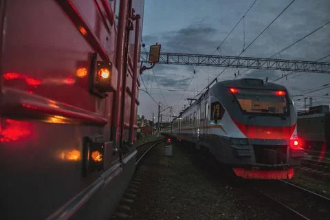 Twilight Train Encounter Stock Photos