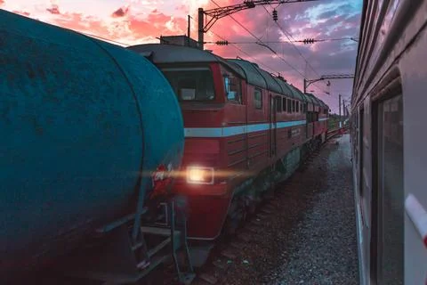 Twilight Train Encounter Stock Photos