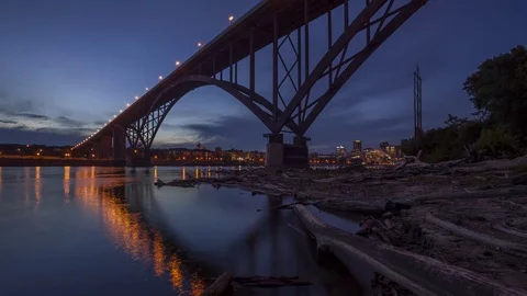 Twilight Under the High Bridge over the Mighty Mississippi River Stock Footage 81143750