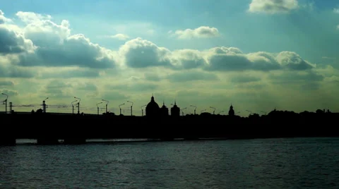 Twilight view of Alexander Nevsky bridge and Saint Alexander Nevsky lavra Stock Footage 35753843