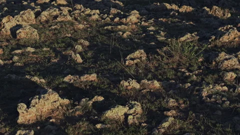 Twilight Volcanic Rock Texture Tracking Right 4K HLG Stock Footage 343800835