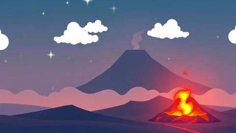 Twilight Volcano: A Minor Eruption Glows Against a Starry Sky, Animated Clouds Stock Footage 317967171