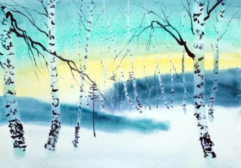 Twilight in the winter forest Stock Illustration