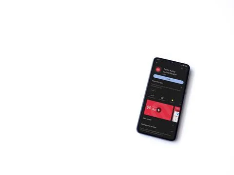 Twilio Authy Authenticator app play store page on smartphone on white backg.. Stock Photos