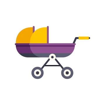 Twin baby stroller transporting two infants safely Stock Illustration