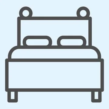Twin bed line icon. Double couch for sleeping, with two pillows. Horeca vector Ilustración de archivo