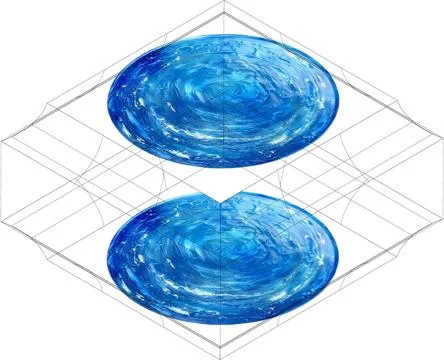 Twin blue water-patterned circular units on a grid plane Stock Illustration