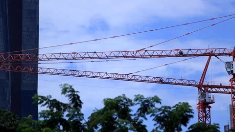 Twin crane of Construction Stock Footage 283626816