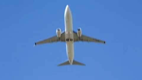 Twin engine jet plane airplane aircraft at takeoff flying in blue sky HD Stock Footage 104018928