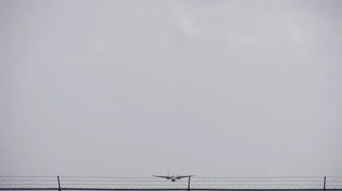 TWIN ENGINE PLANE take off and flies overhead Stock Footage 51140931