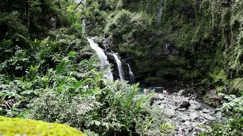 Twin Falls on road to Hana Maui Hawaii Stock Footage