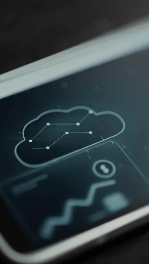 Twin network lines fill a cloud outline above a rising financial chart Stock Footage 343375431