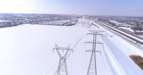 Twin Powerlines Stock Footage 86812449