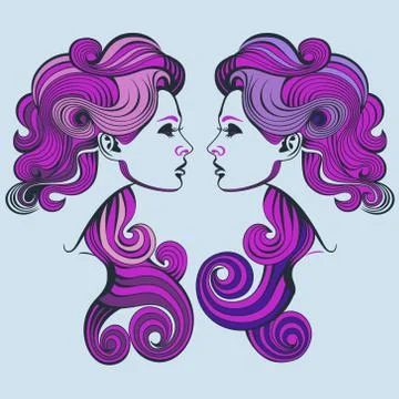 Twin sisters in profile Stock Illustration