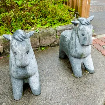 Twin stone pony statue Stock Photos