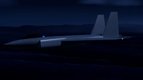 Twin tail fighter jet on a night maritime patrol sortie Vidéo 340877515