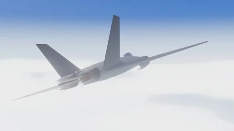 Twin-tail stealth air superiority fighter jet banking through a turn high above Stock Footage 340876785