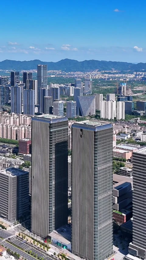 Twin Towers in Hangzhou Future Sci-Tech City, China Vídeo Stock 346086832