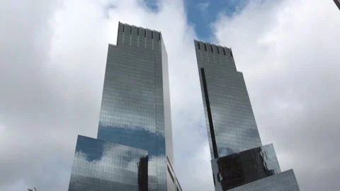 Twin Towers of the Time Warner centre in the corner of Central Park, US Stock Footage 132431351