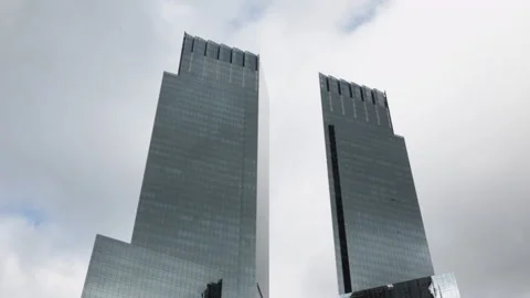 Twin Towers of the Time Warner centre in the corner of Central Park, US Stock Footage 132431396