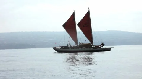 TWIN TRIANGLE SAIL BOAT Stock Footage 8575913