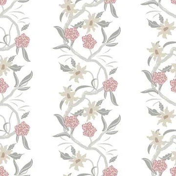 Twining Chintz Stripe vertical borders seamless pattern background. Stock Illustration